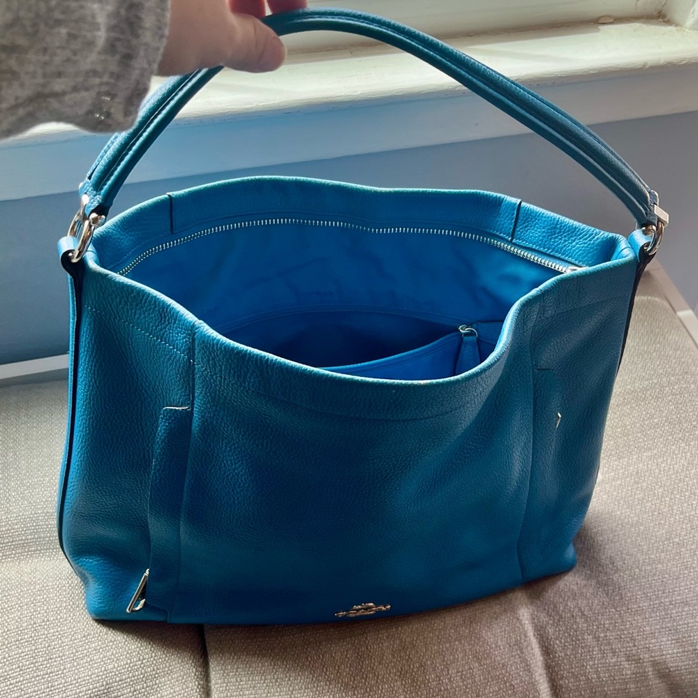 Coach Blue Pebbled Leather Hobo Shoulder Bag - Picture 5 of 7